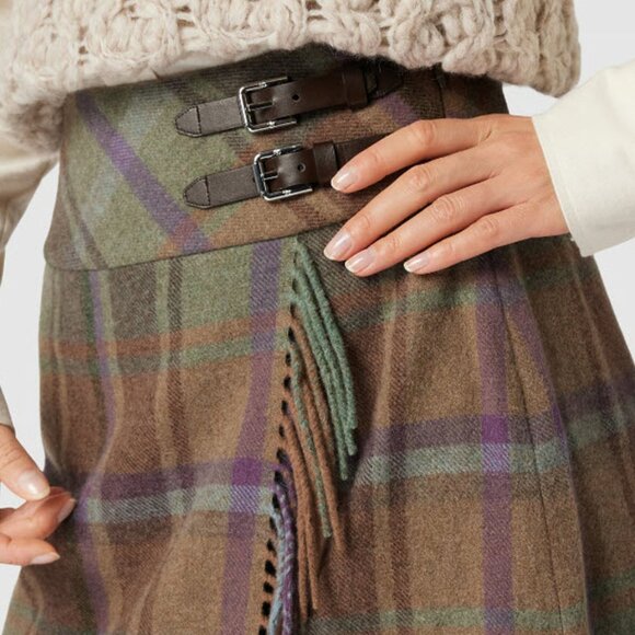 Lauren Ralph Lauren Plaid Fringe Trim Tweed Mini Skirt - Picture 3 of 13